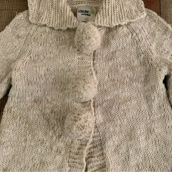 Oshkosh genuine kids button up cardigan with pom poms in cream -5T - Picture 2 of 5